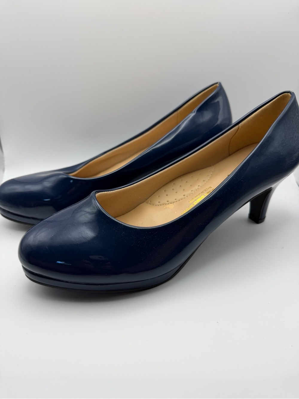 Navy Patent Low Heel Pumps for Women